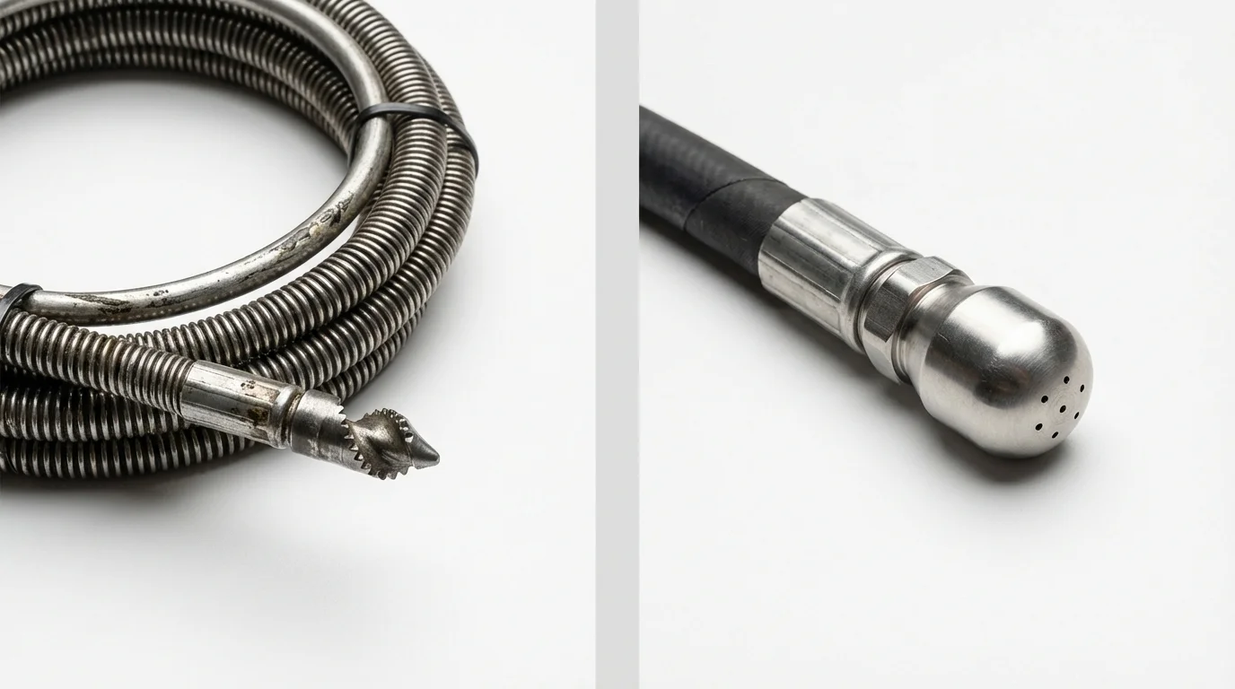 Drain snake cable and hydro jetting nozzle used for drain cleaning in Canby, MN