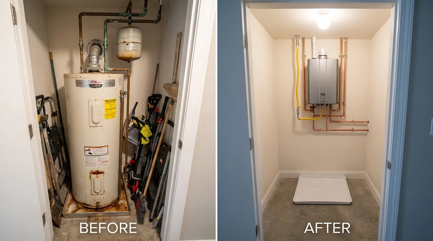 Tank water heater versus wall-mounted tankless unit comparison for Canby, MN homeowners