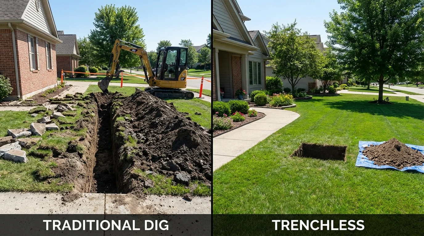 Trenchless sewer repair with minimal yard damage versus traditional excavation in Canby, MN